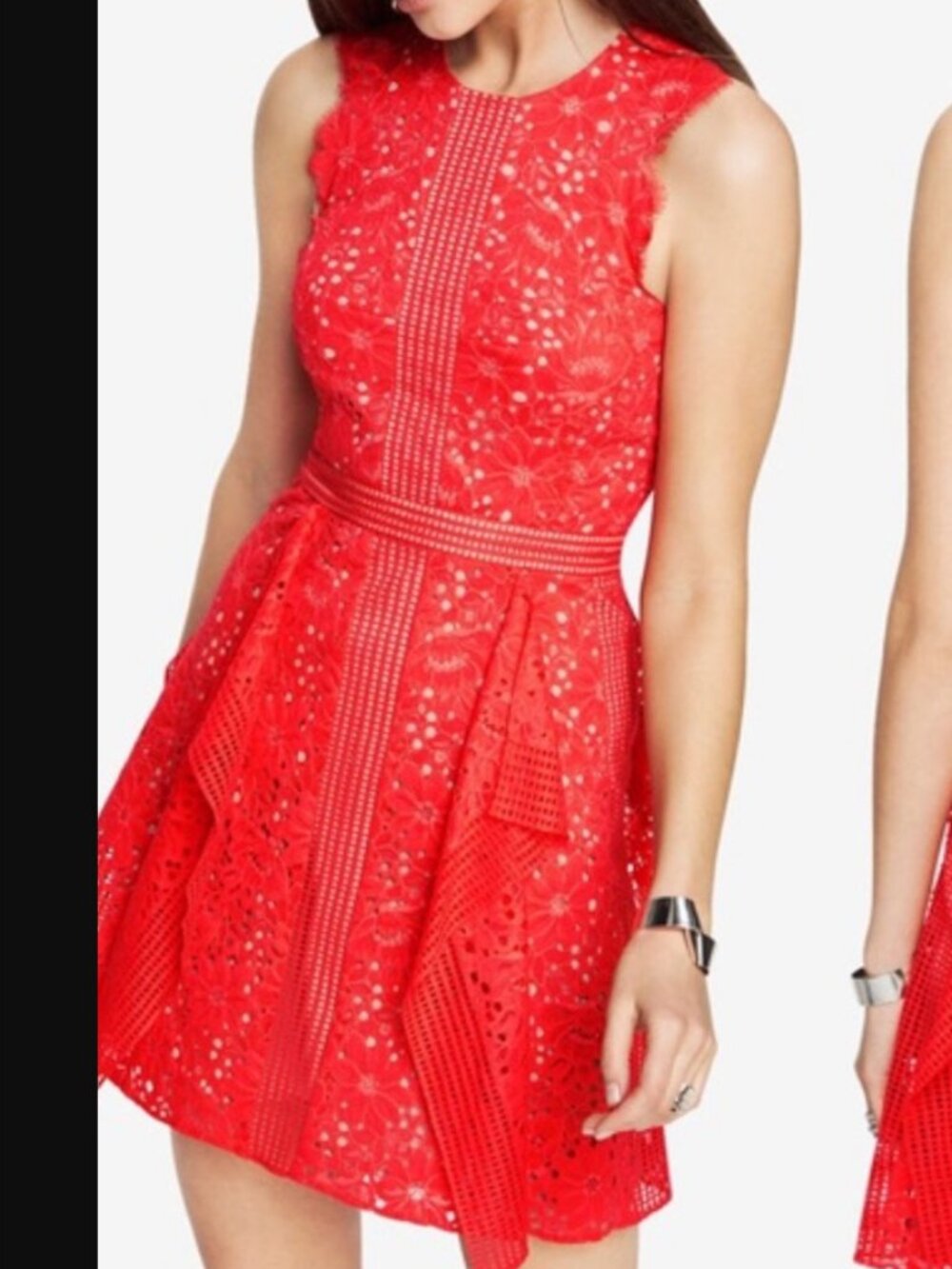 BCBG MaxAzria Ondina Poppy Red Floral Lace Ruffle Cocktail Dress Size 12 NWOT